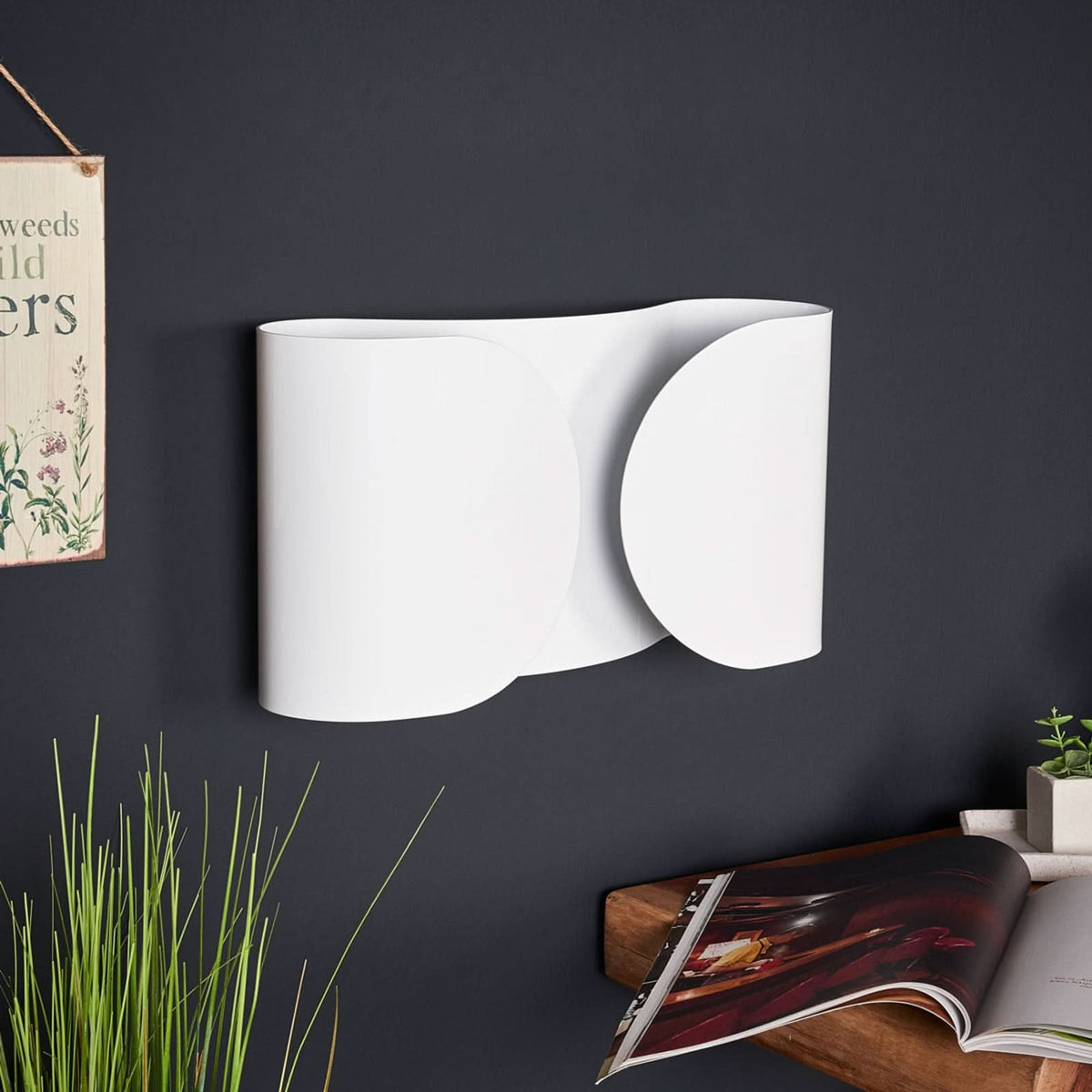 Applique murale Foglio en acier, blanc, 2 lumières, hauteur 21 cm