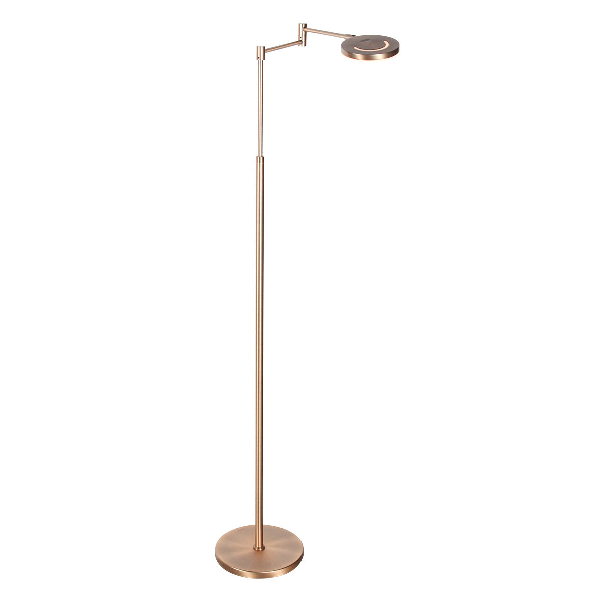 Lampadaire de face, tige fine et tête ronde orientée vers la droite