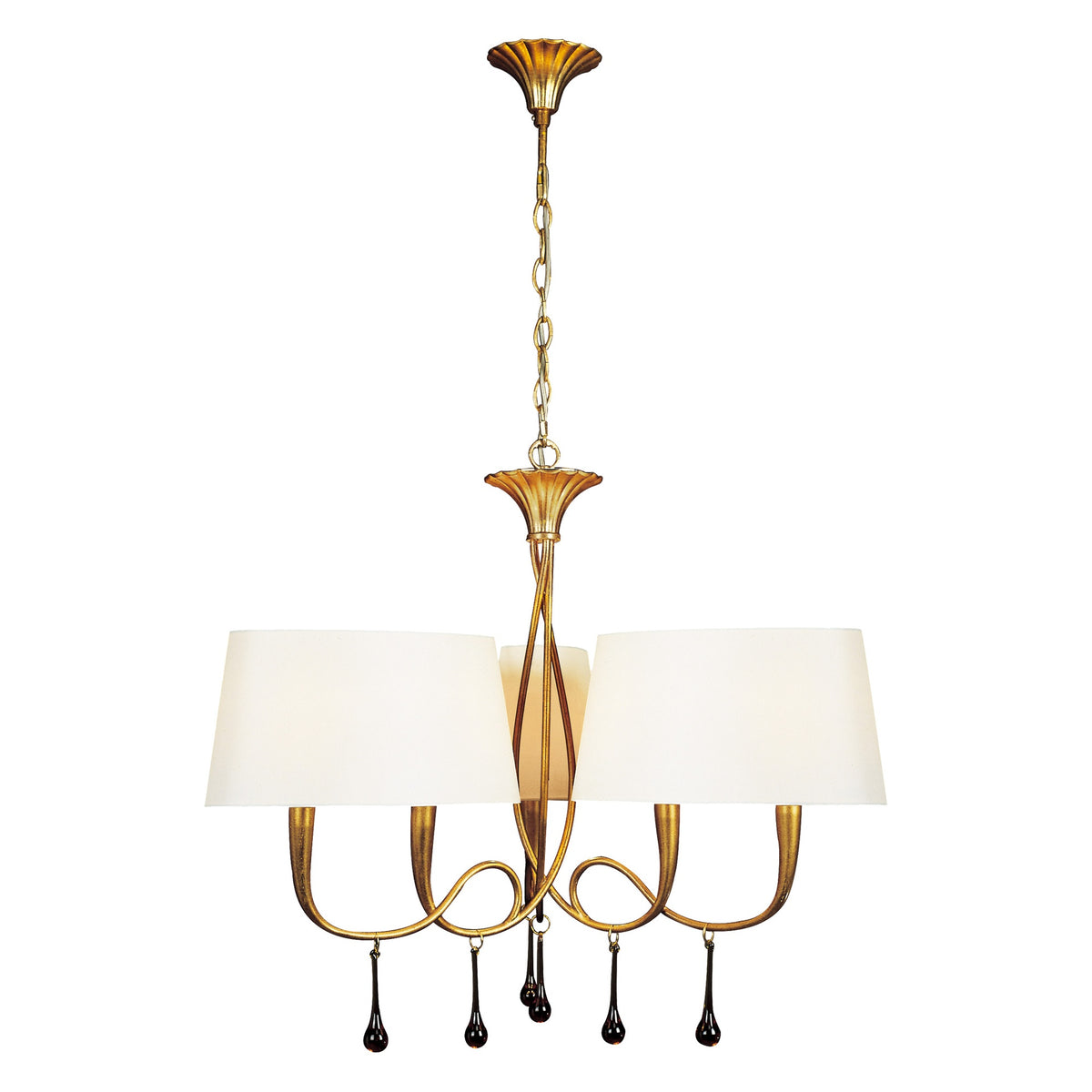Suspension Paola 6 lumières dorée, verre, Ø 77 cm