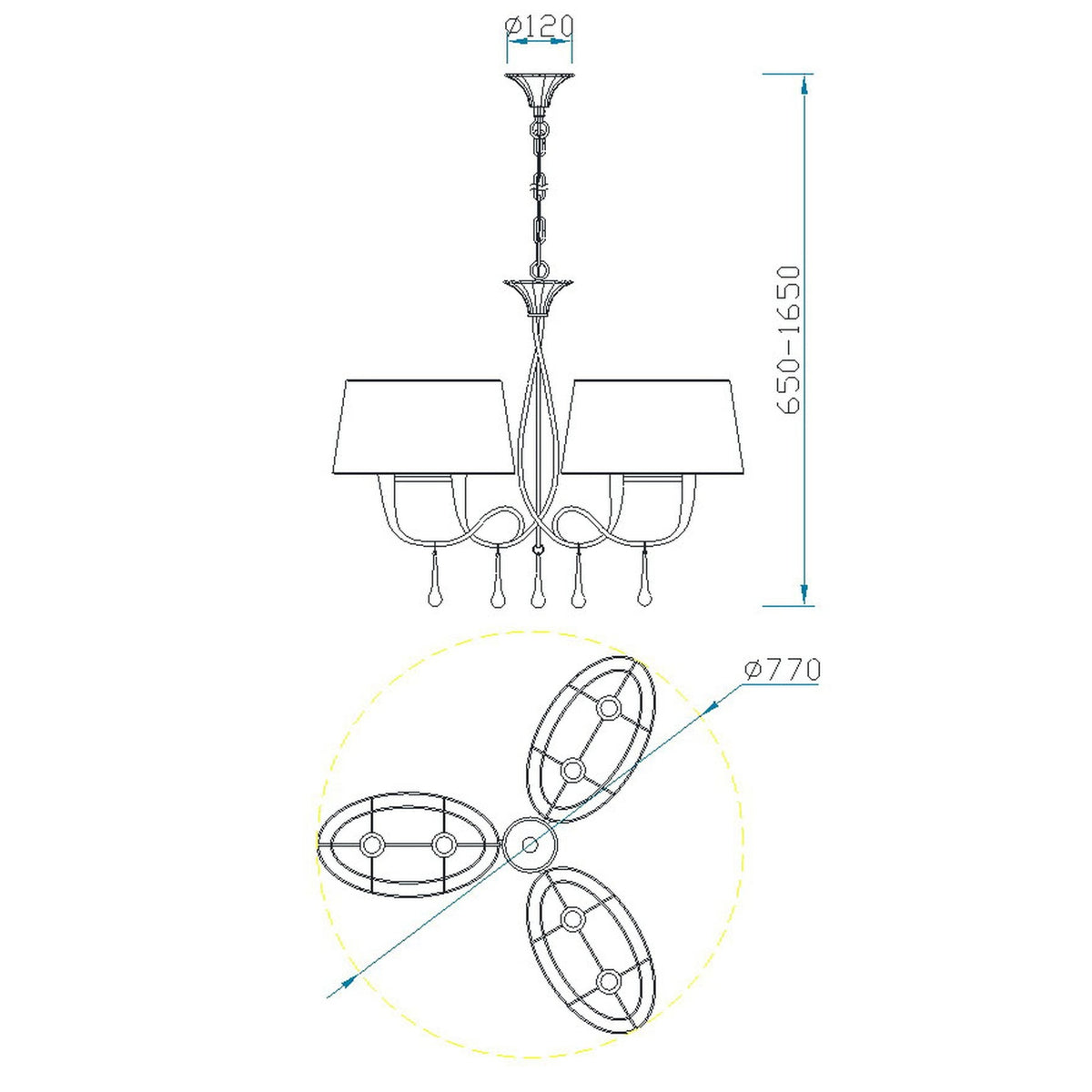Suspension Paola 6 lumières dorée, verre, Ø 77 cm