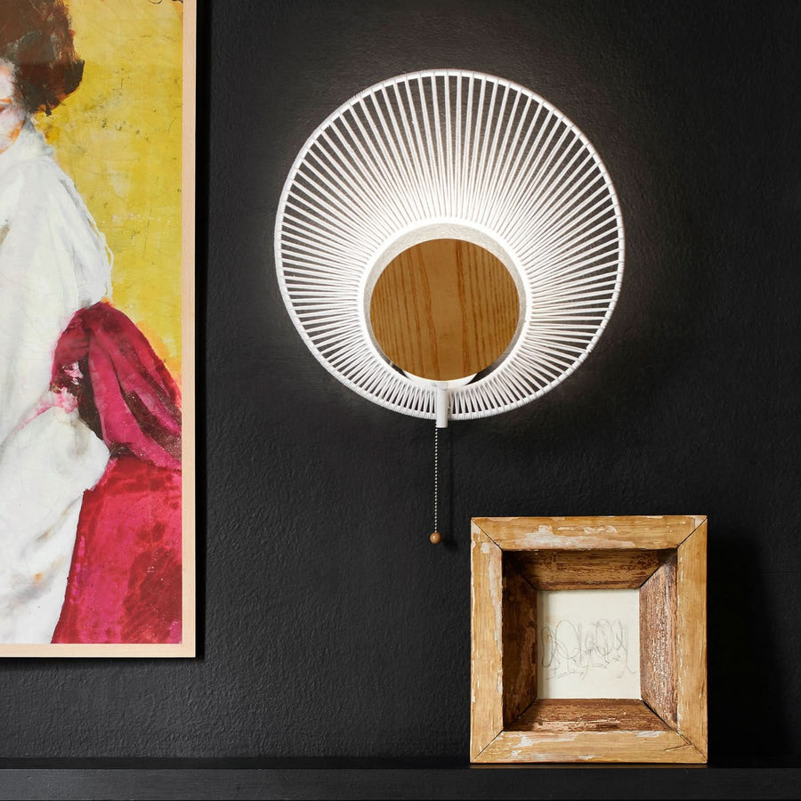 Applique murale Oyster en coton, blanc et bois, Ø 40 cm