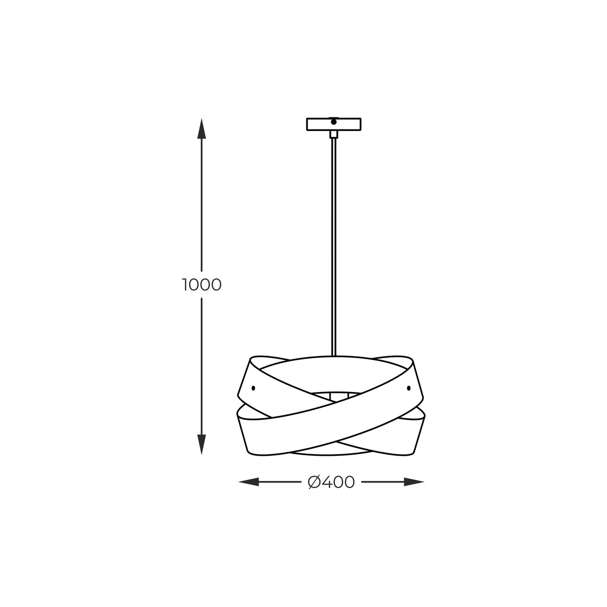 Schéma coté indiquant une hauteur de 1000 mm et un diamètre de 400 mm