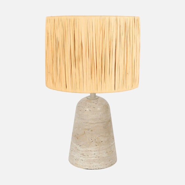 Travertine table lamp, cream seagrass lampshade | Travino