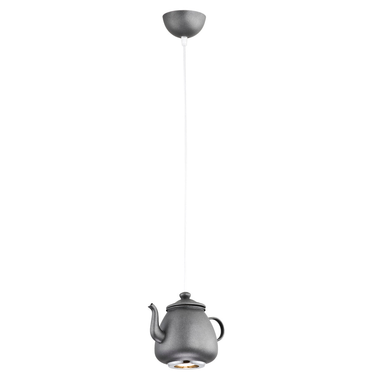 Finition gris anthracite de la suspension théière, bec et anse visibles
