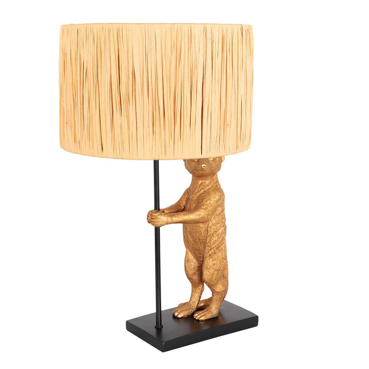 Vue de face du luminaire complet avec abat-jour en herbe tressée beige