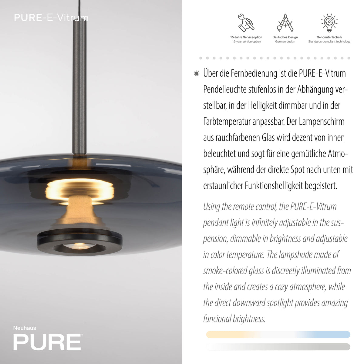 Détail du diffuseur en verre fumé et du spot orienté vers le bas