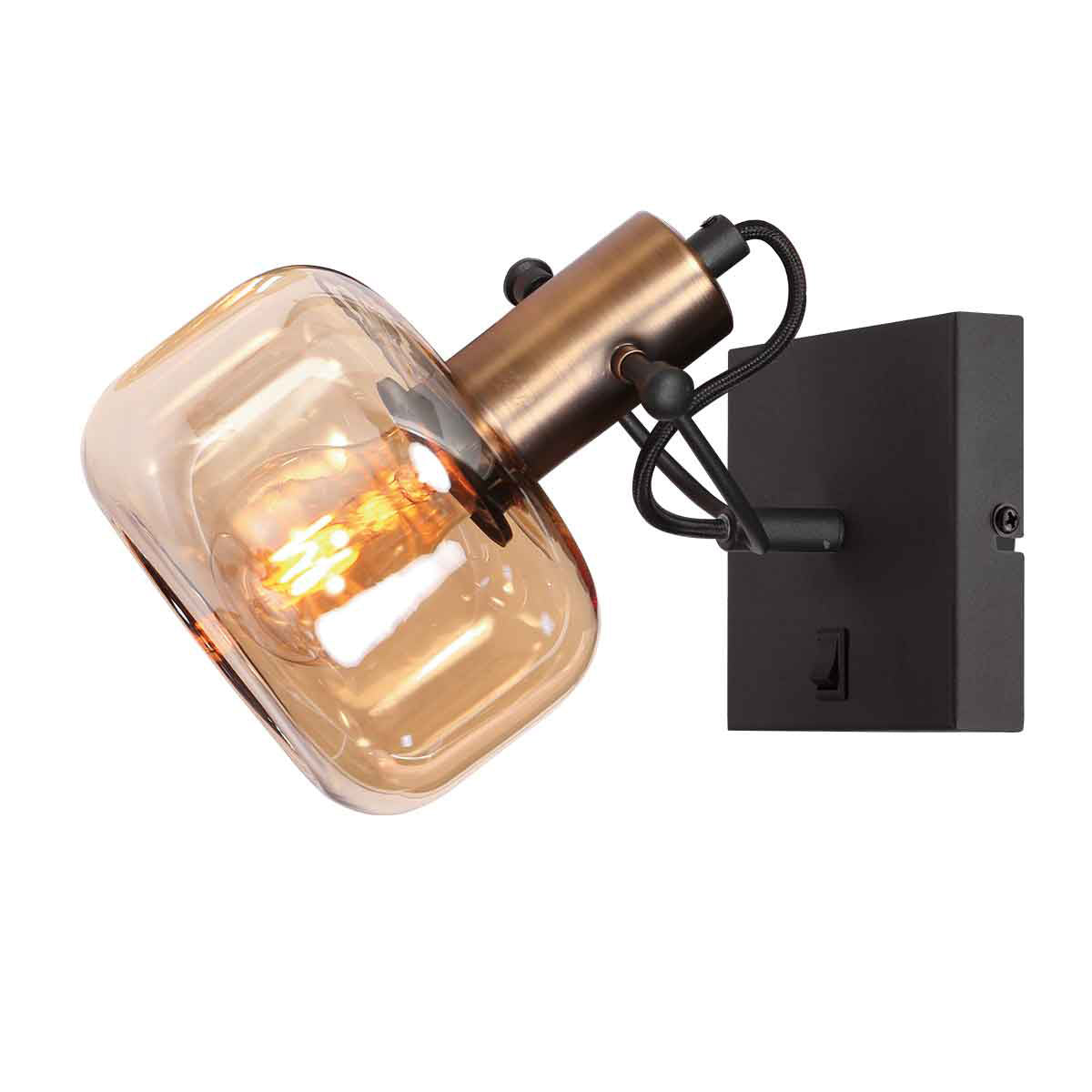 Glaslic 3864BR wall lamp in bronze with amber glass