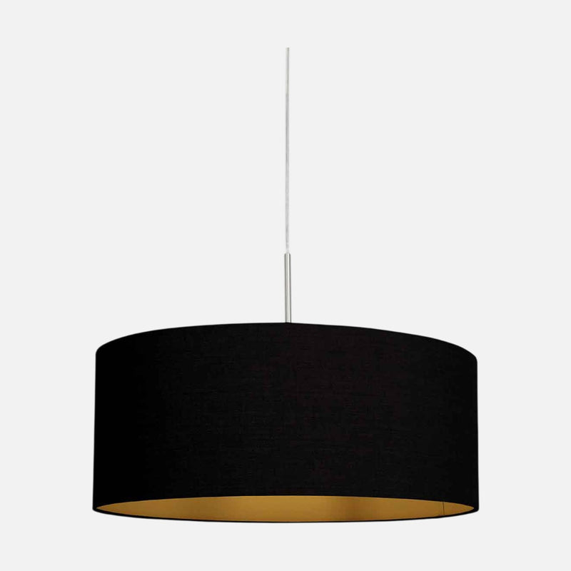 Black linen pendant lamp shade, gold interior, brushed steel | Sparkled
