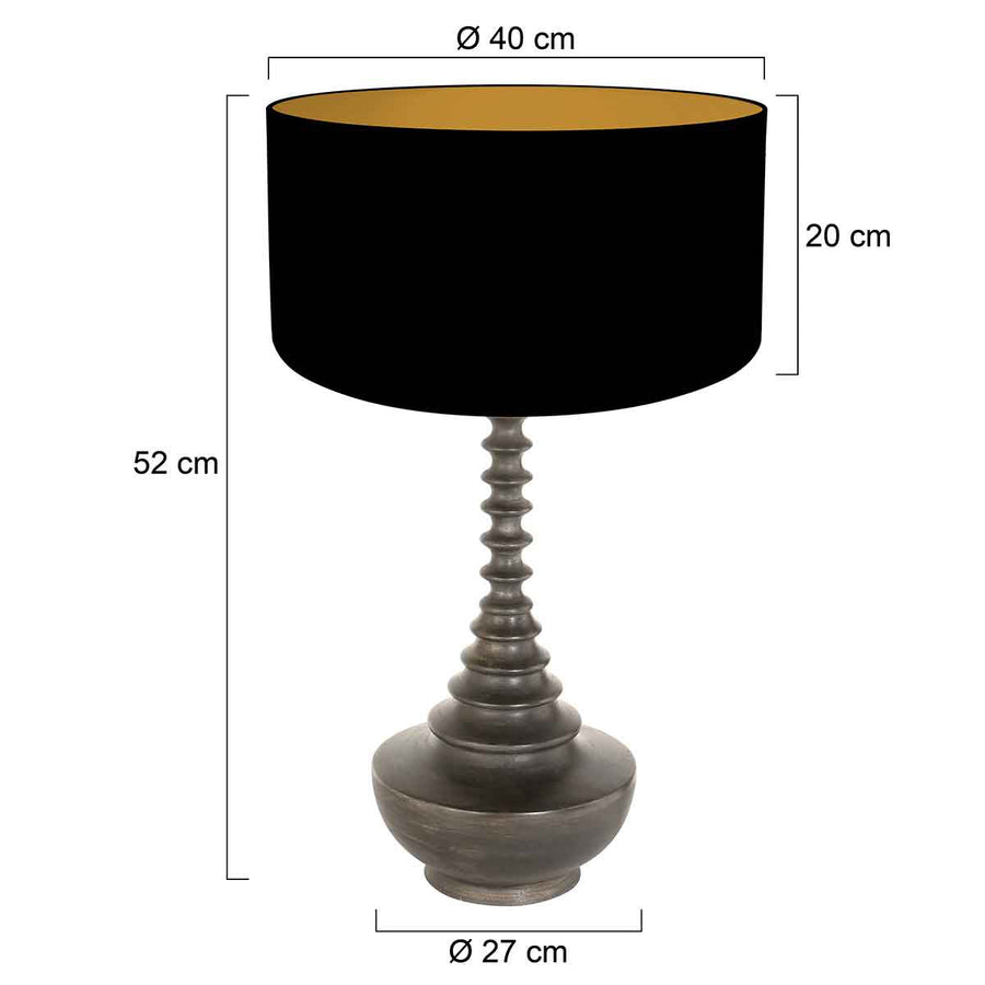 Lamp base Wood 3974ZW black-brown with black and gold linen lampshade