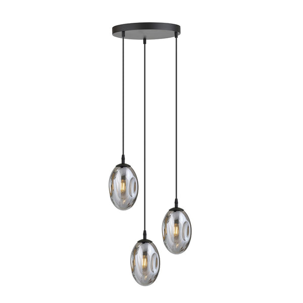 Astral 3-light black pendant, graphite glass