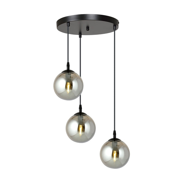 Cosmo 3-light pendant, black, graphite glass, Premium