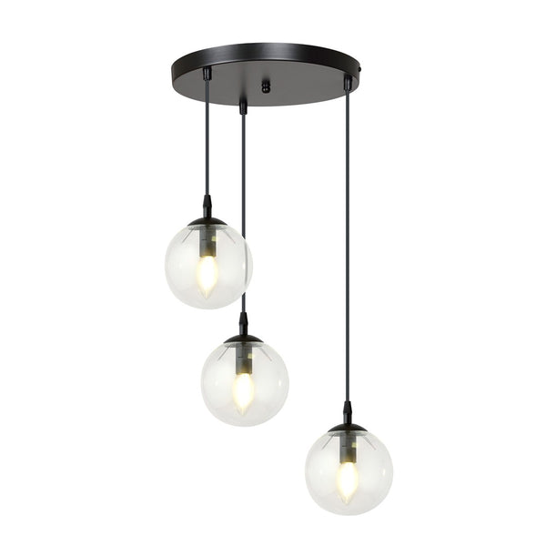 Cosmo 3-light pendant, black, transparent glass, Premium