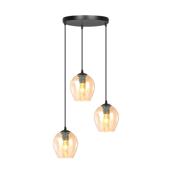Istar 3-light pendant, black, amber glass, Premium