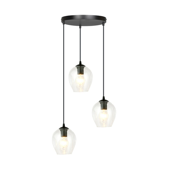 Istar 3-light pendant, black, clear glass, Premium