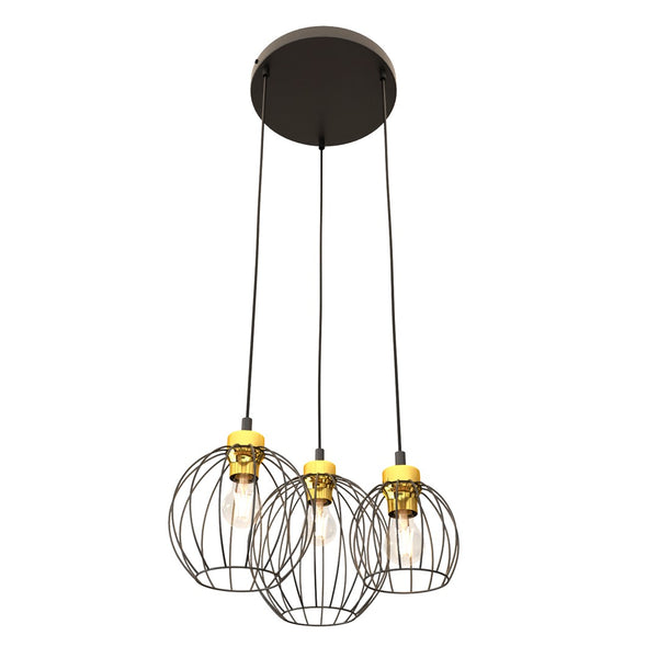 Nando 3-light pendant lamp, black and gold, Premium