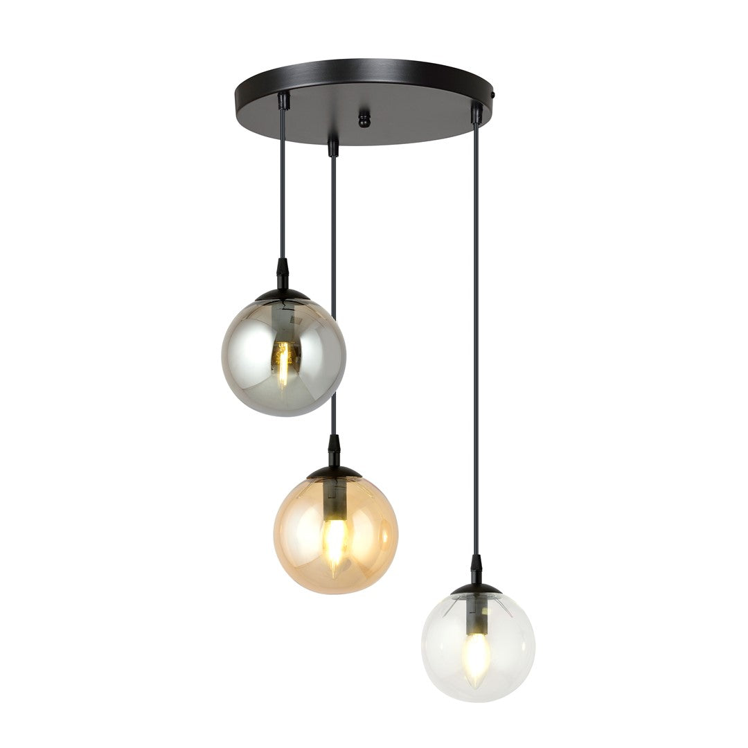 Cosmo 3-light pendant, black, Premium, mix