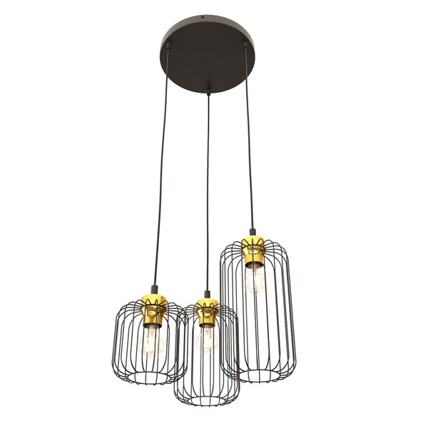 Vander 3-light pendant, black and gold, Premium