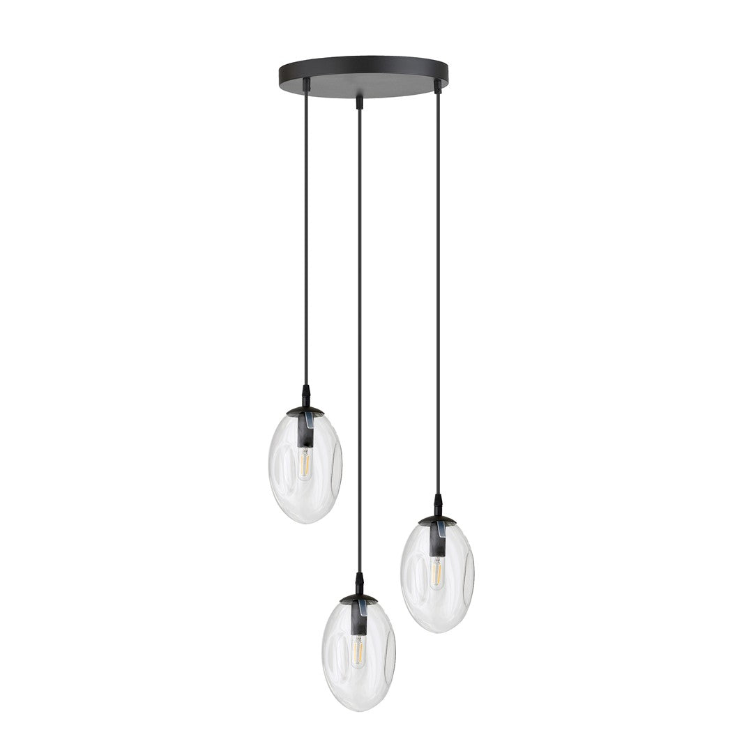 Astral 3-light pendant, black, clear glass
