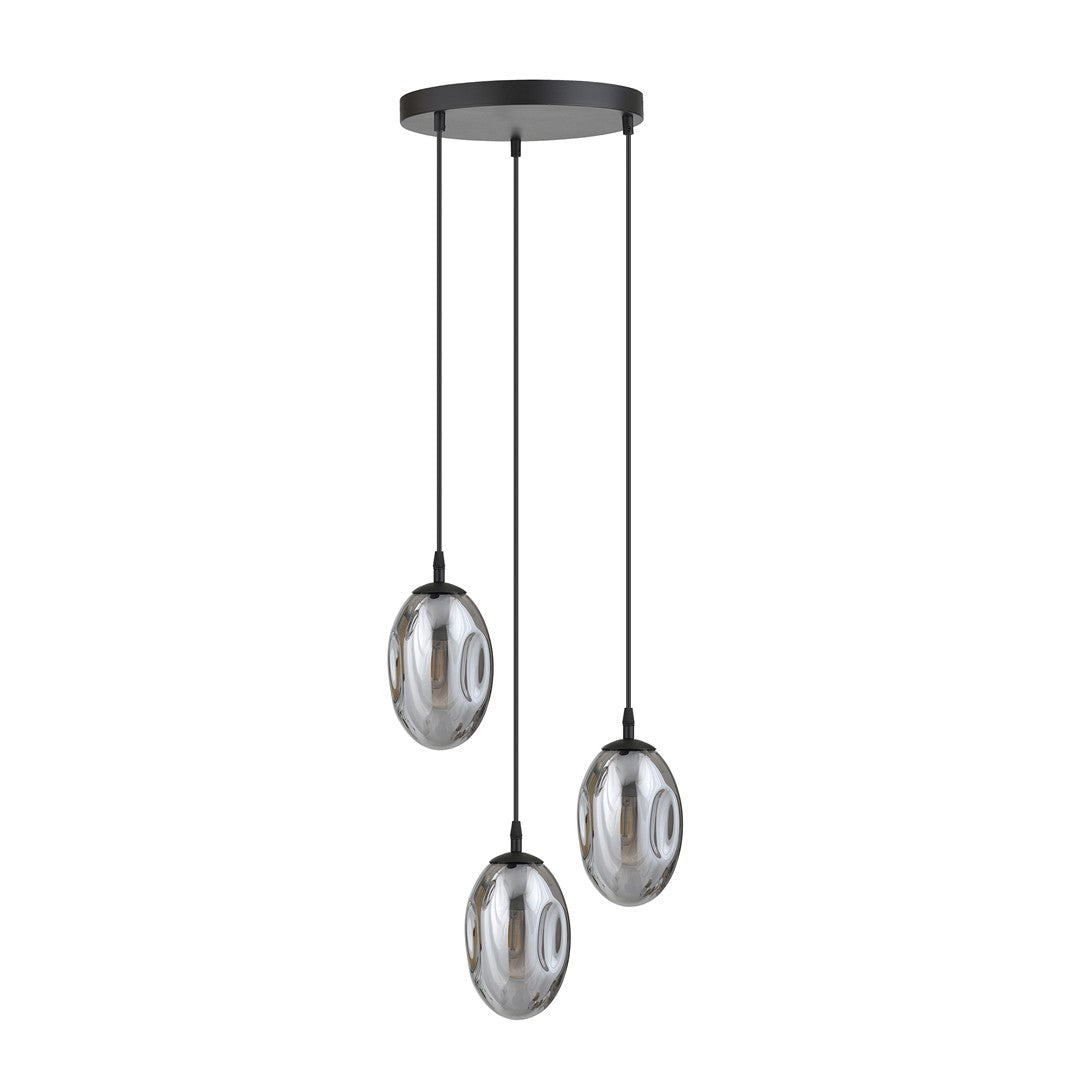 Astral 3-light black pendant, graphite glass