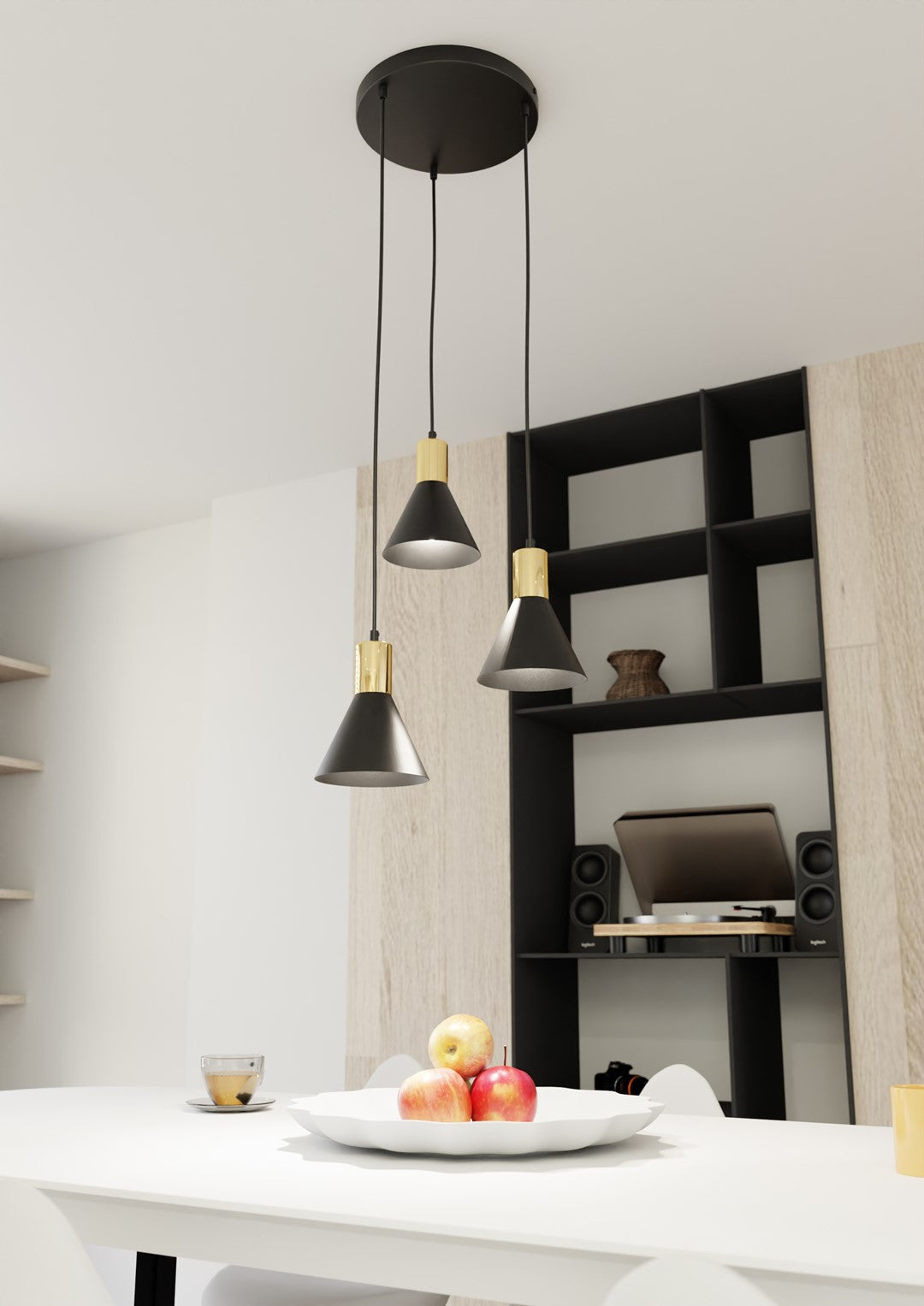 Rosa 3-light pendant, black, Premium