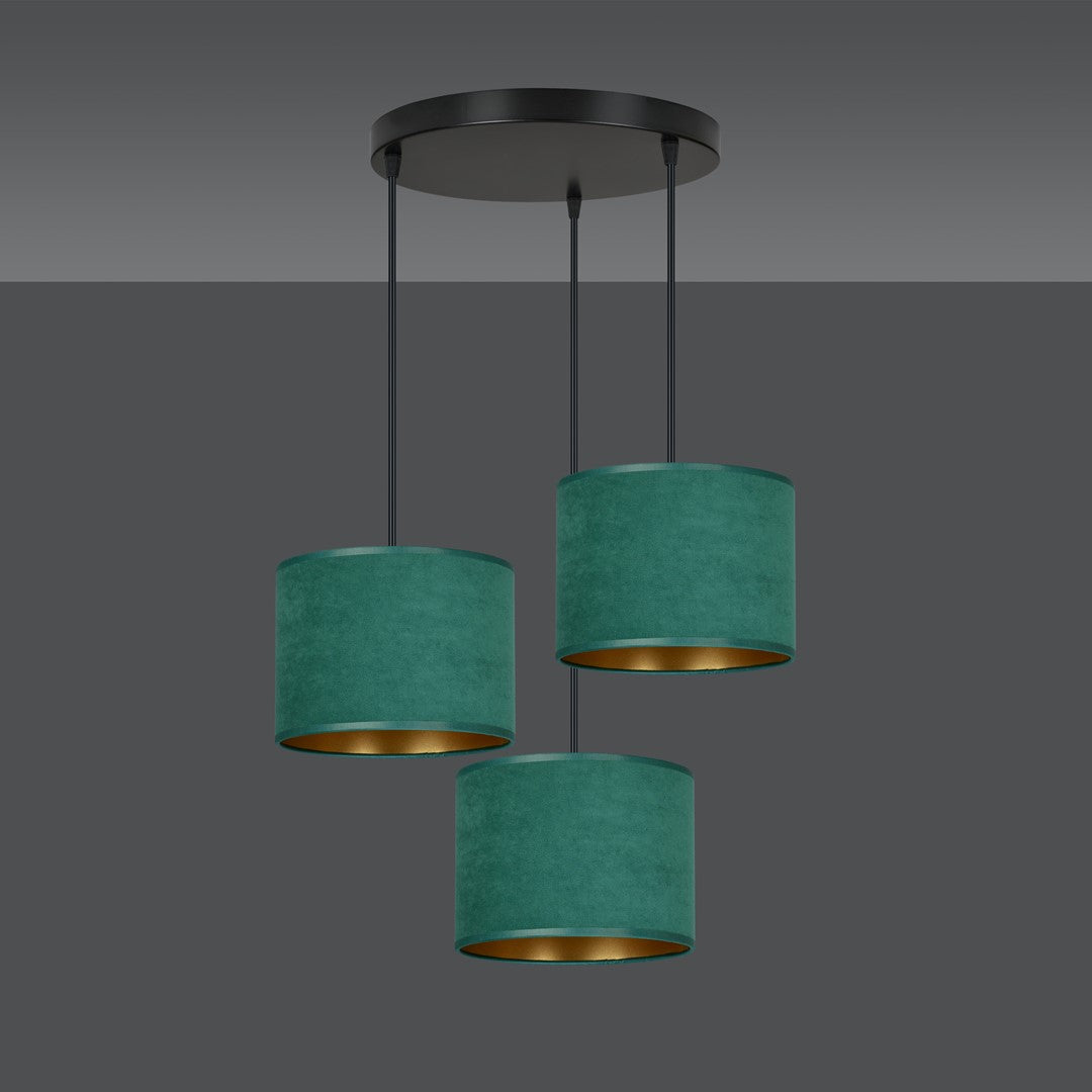 Hilde 3-light pendant lamp, black and green, Premium