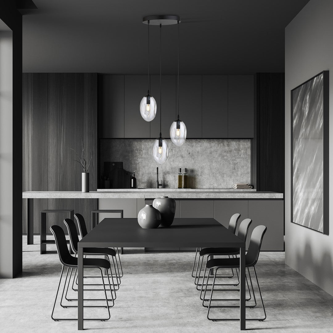 Astral 3-light pendant, black, clear glass