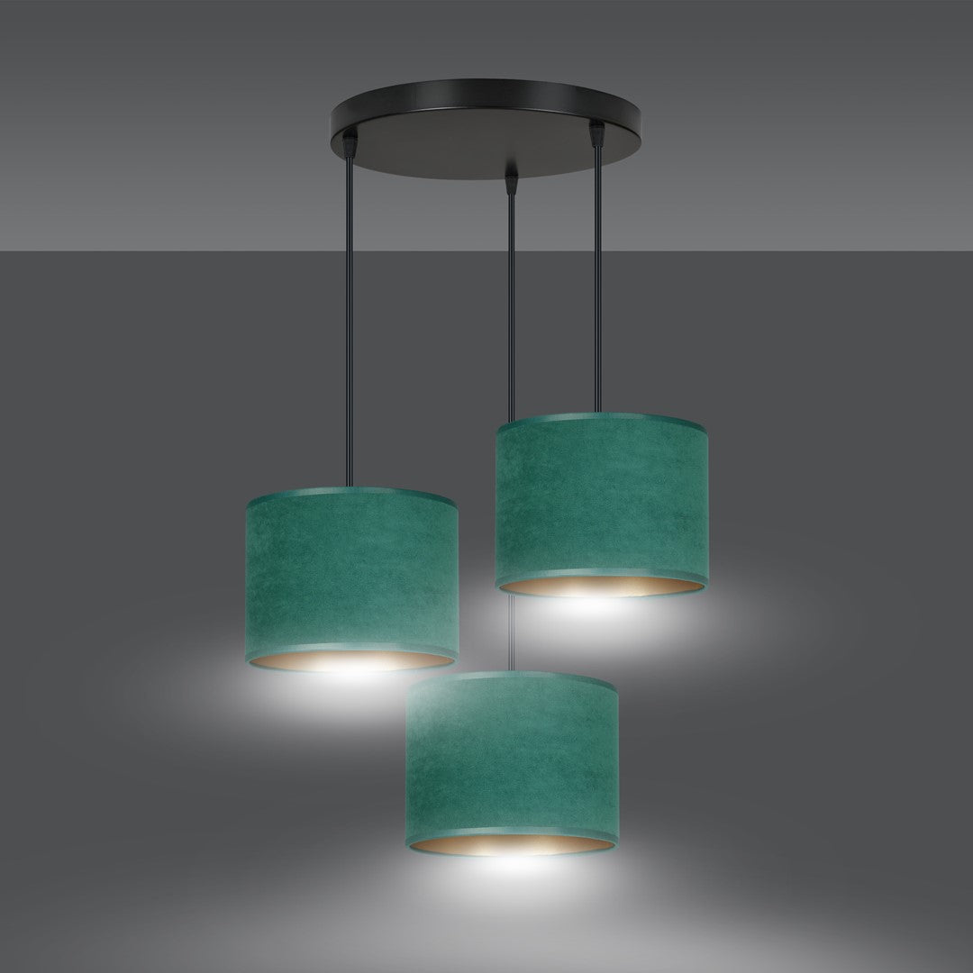 Hilde 3-light pendant lamp, black and green, Premium