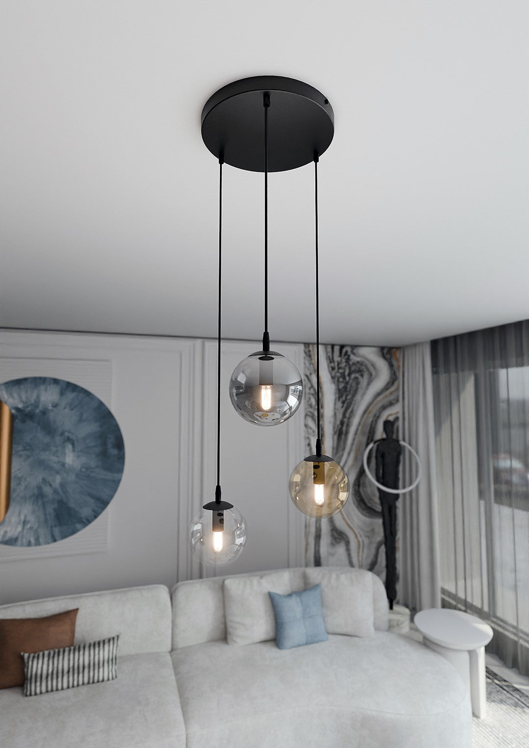 Cosmo 3-light pendant, black, Premium, mix