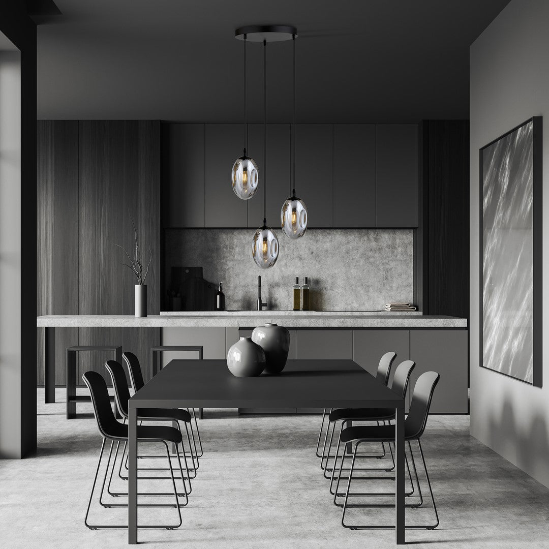 Astral 3-light black pendant, graphite glass