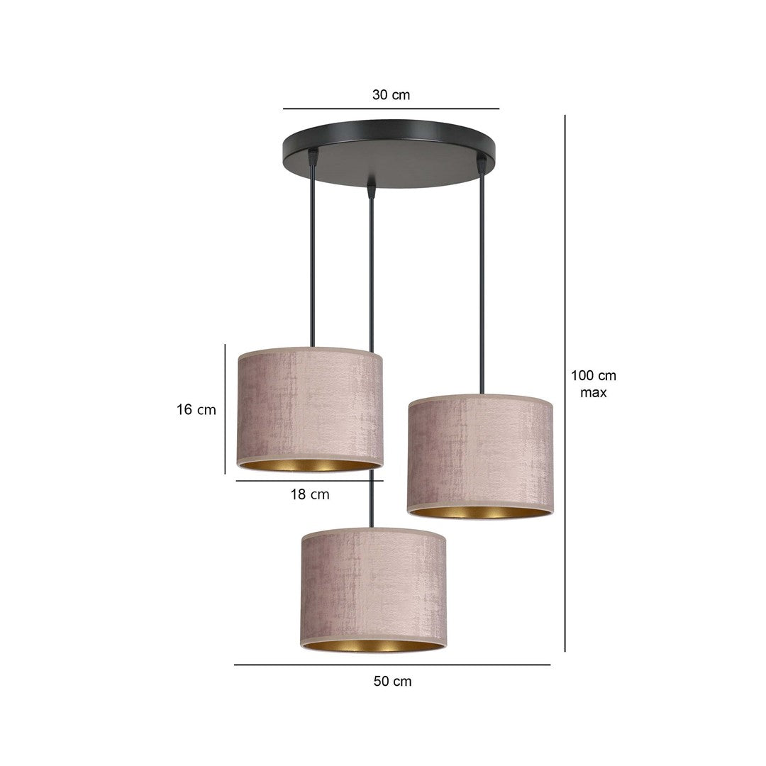Hilde 3-light pendant lamp pink
