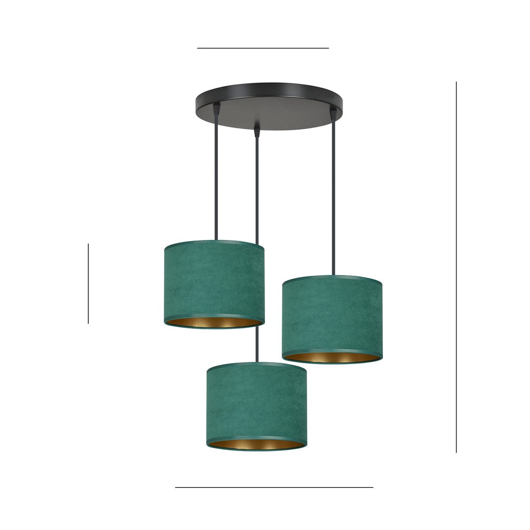Hilde 3-light pendant lamp, black and green, Premium