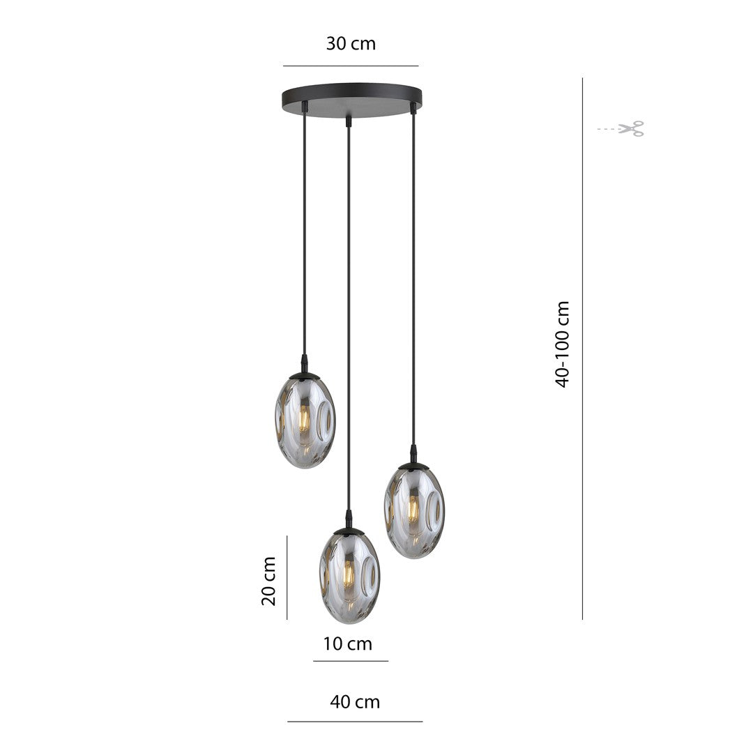 Astral 3-light black pendant, graphite glass