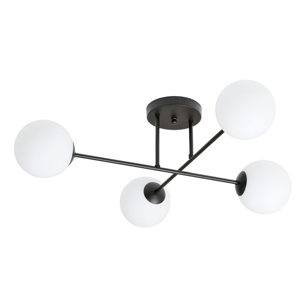 Roma 4-light ceiling light black, opal glass