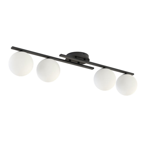 Kairo 4-light pendant lamp, black, opal glass