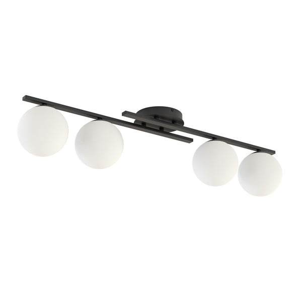 Kairo 4-light pendant lamp, black, opal glass