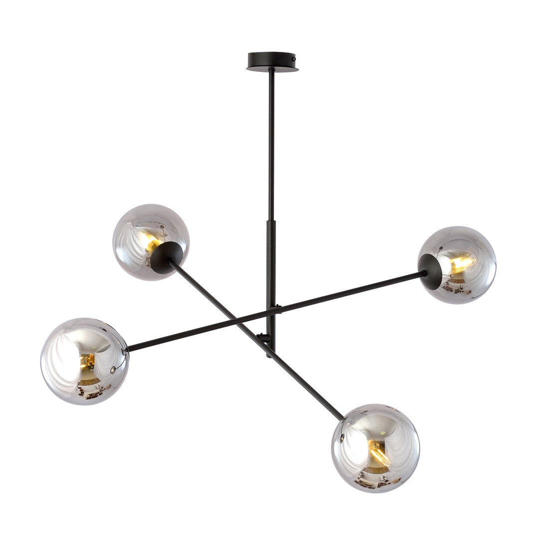 4-light linear pendant, black, graphite glass