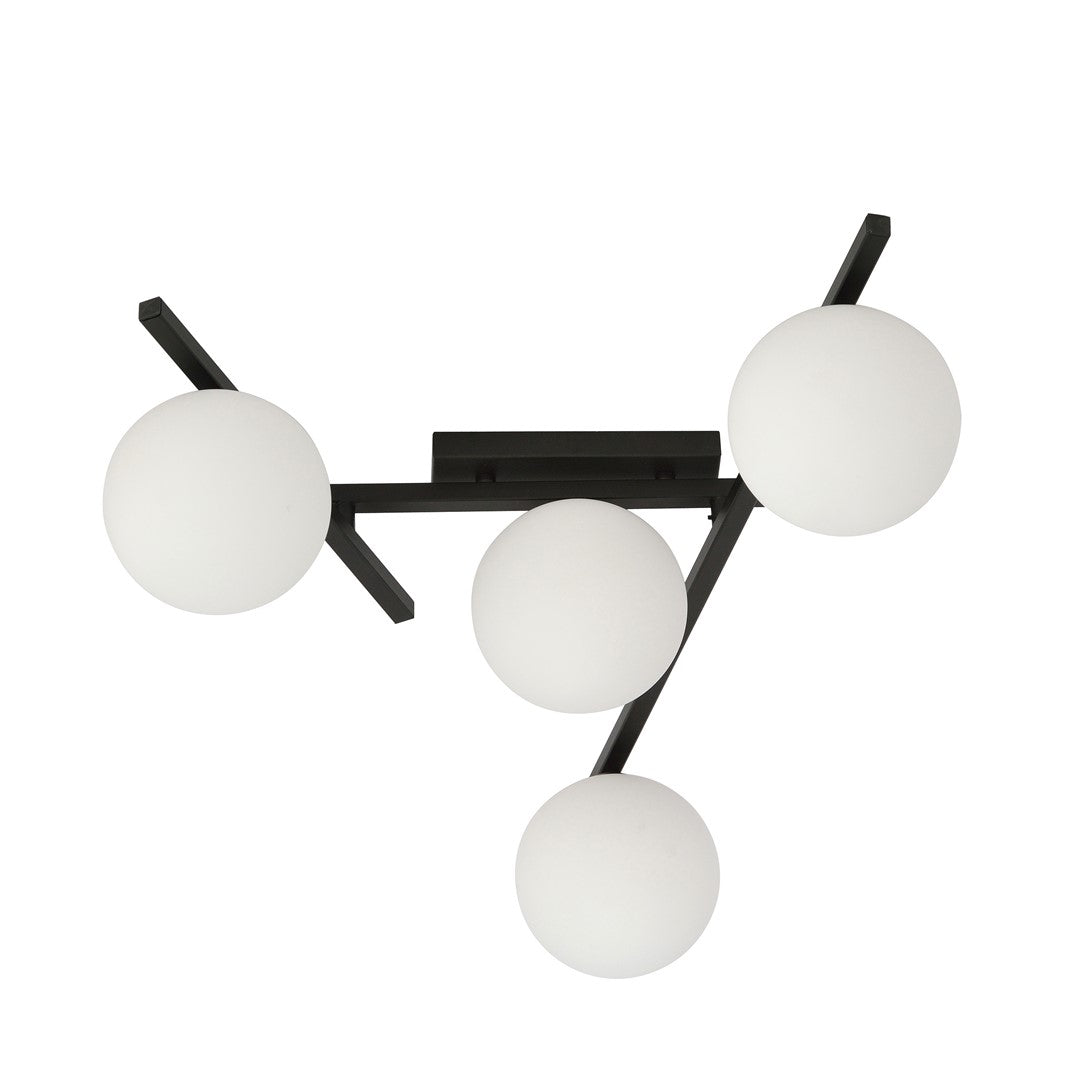 4-light smart ceiling light, black, opal glass