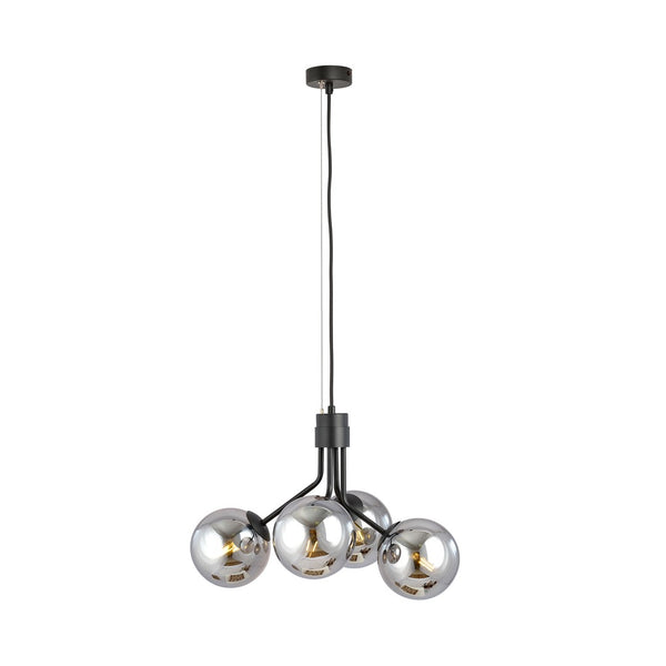 Nova 4-light pendant, black, graphite glass