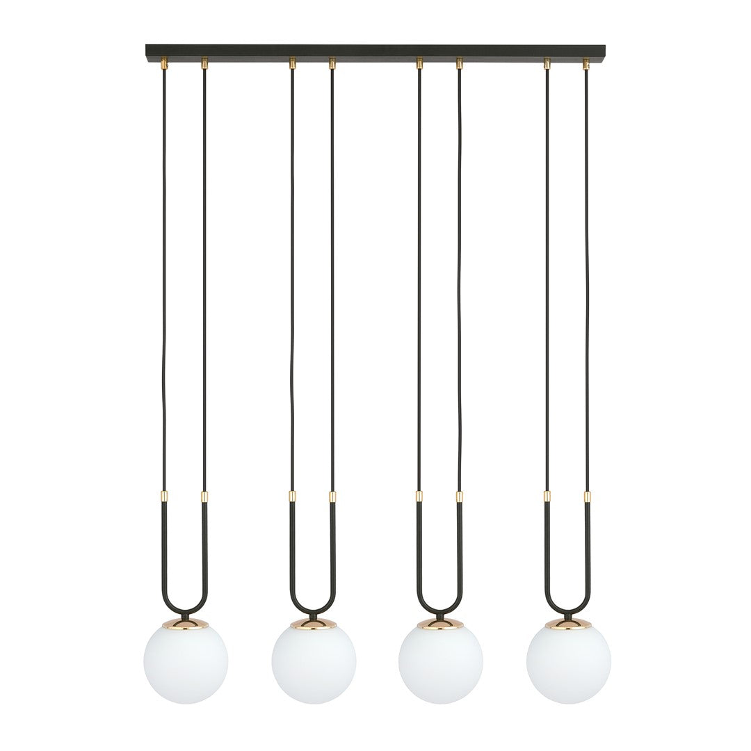 Glam 4-light pendant, black, opal glass