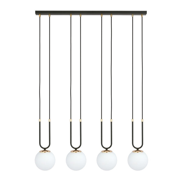 Glam 4-light pendant, black, opal glass