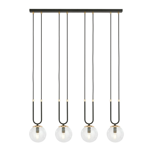 Glam 4-light pendant, black, clear glass