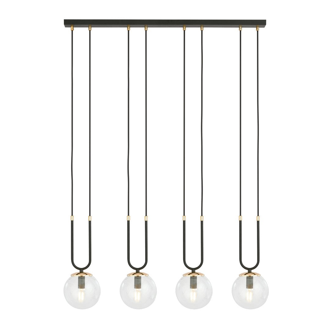 Glam 4-light pendant, black, clear glass