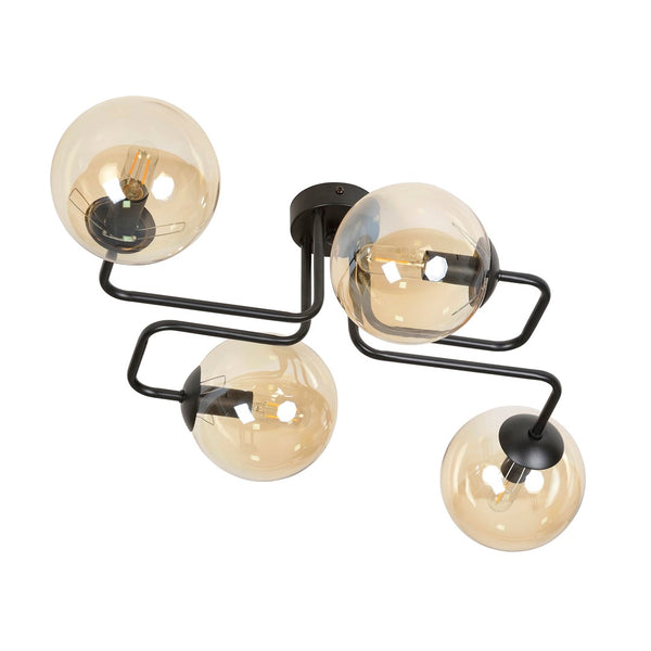Brendi 4-light ceiling light, black, amber glass