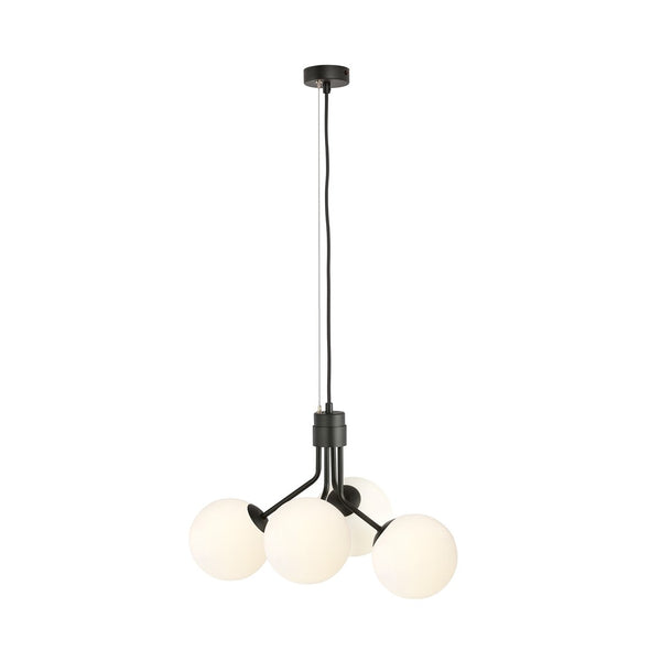 Nova 4-light pendant lamp, black, opal glass