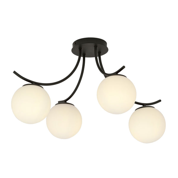 Boston 4-light flush mount, black, opal glass
