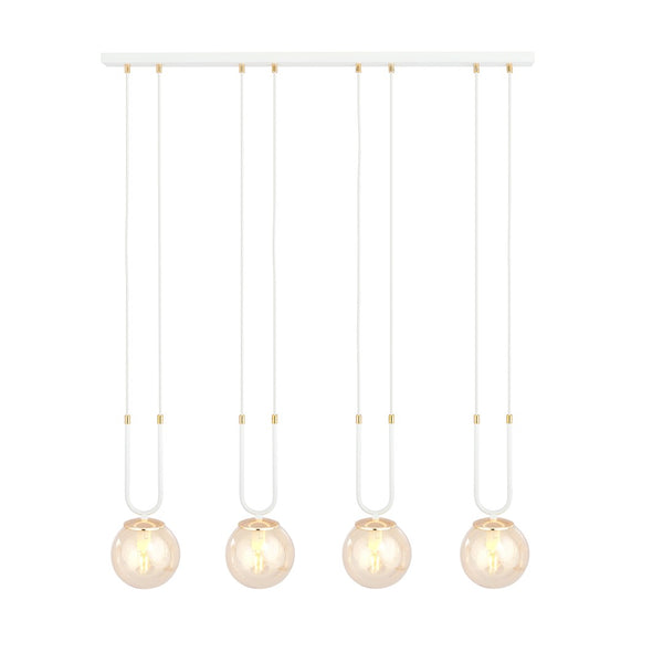 Glam 4-light pendant, white, amber glass