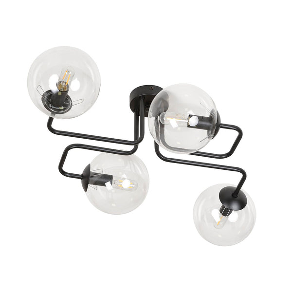 Brendi 4-light ceiling light, black, clear glass