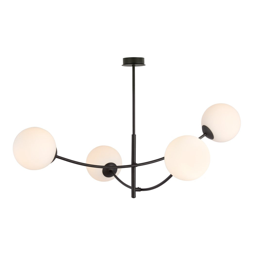 Hunter 4-light flush mount, black, opal glass