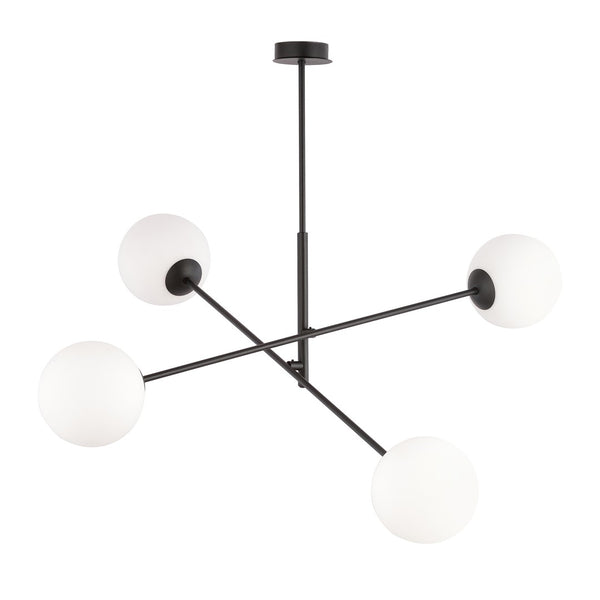 4-light linear pendant, black, opal glass