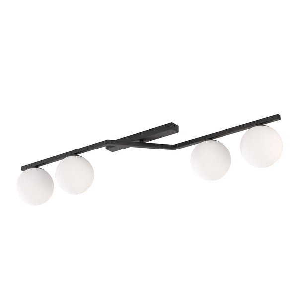 Naton 4-light ceiling light black, opal glass